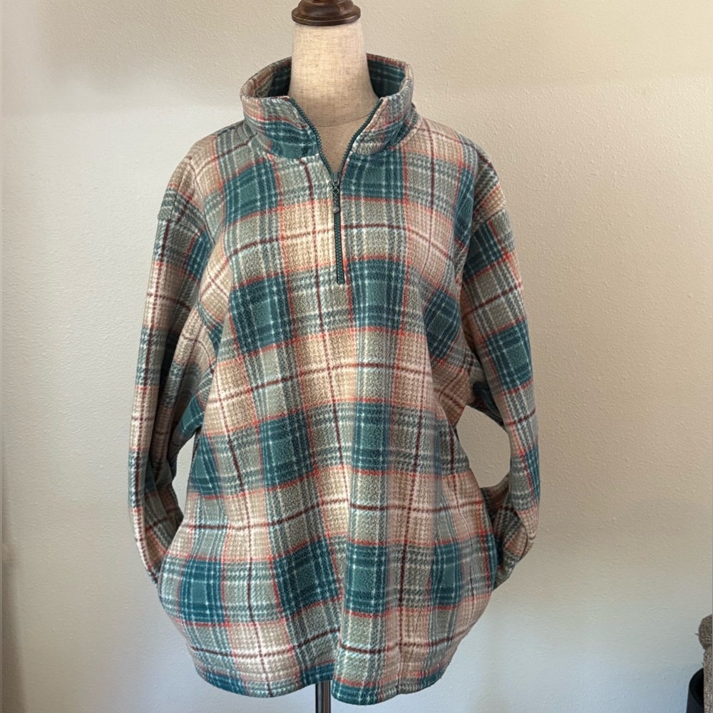 Alfred Dunner Teal and Cream Plaid Top